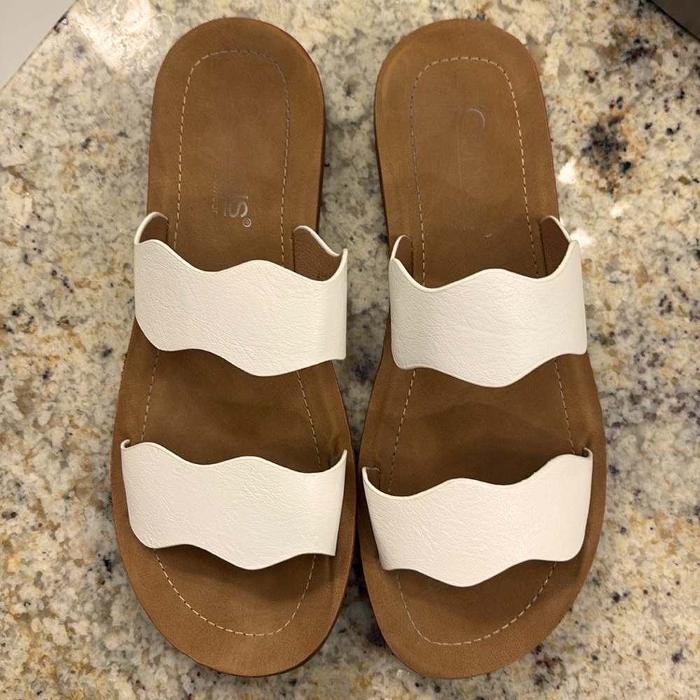 Corkys White Wavy Strap Sandals